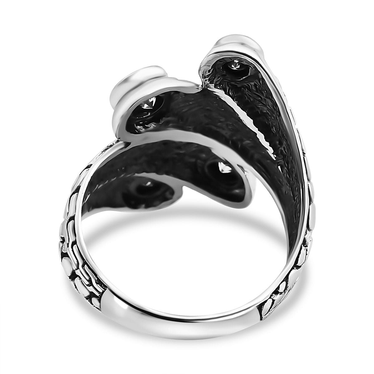 Bali Legacy Moissanite 1.35 ctw Tulang Naga with Pebble Bypass Ring in Sterling Silver (Size 7.0) image number 4