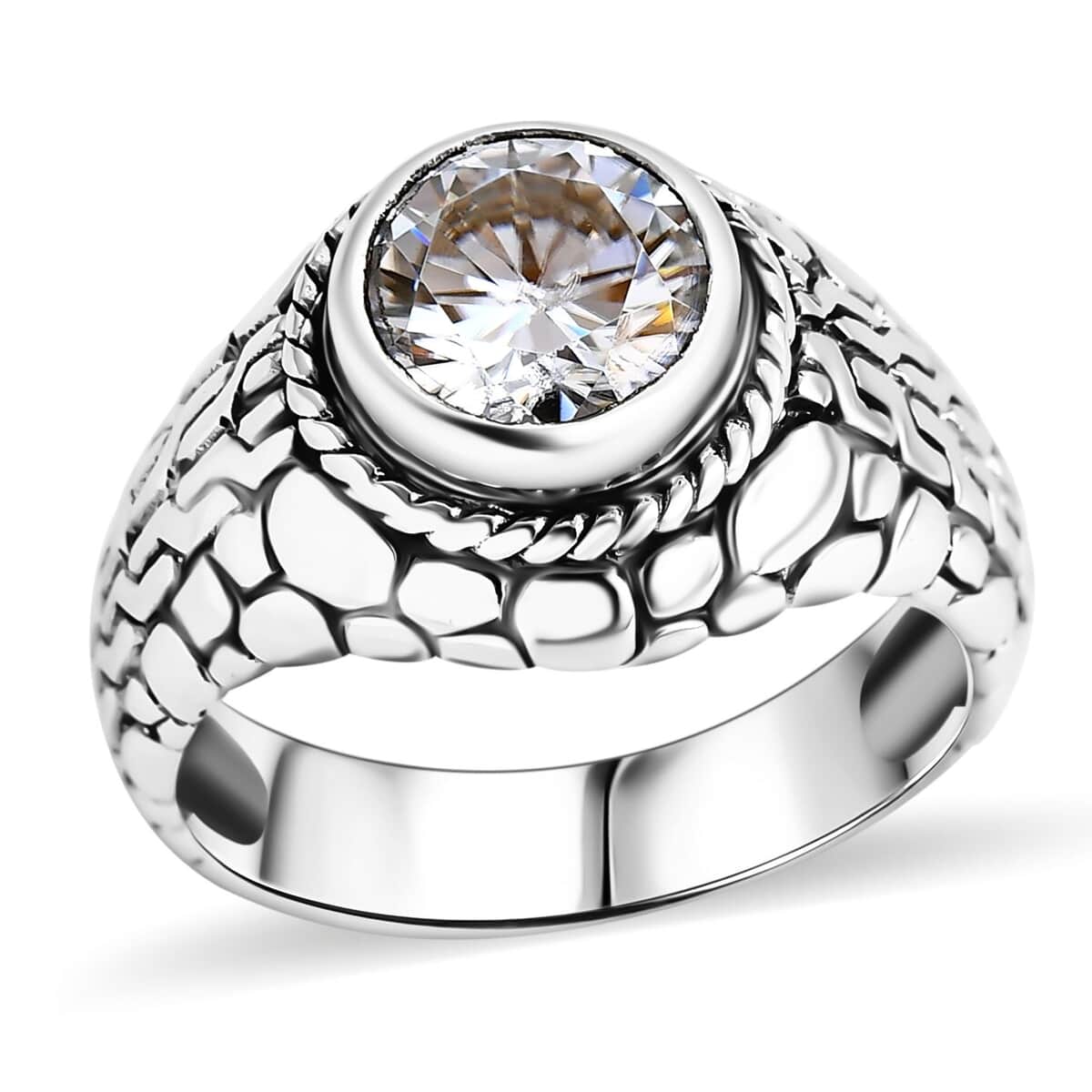 Bali Legacy Moissanite (Rnd 9mm) Tulangnaga with Pebble Ring in Sterling Silver (Size 8.0) 2.50 ctw image number 0