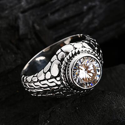 Bali Legacy Moissanite 2.50 ctw Tulang Naga with Pebble Ring in Sterling Silver (Size 10.0)