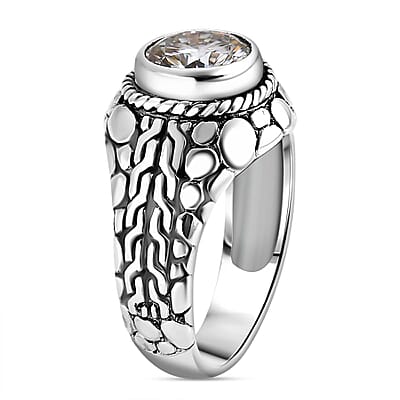 Bali Legacy Moissanite 2.50 ctw Tulang Naga with Pebble Ring in Sterling Silver (Size 10.0)