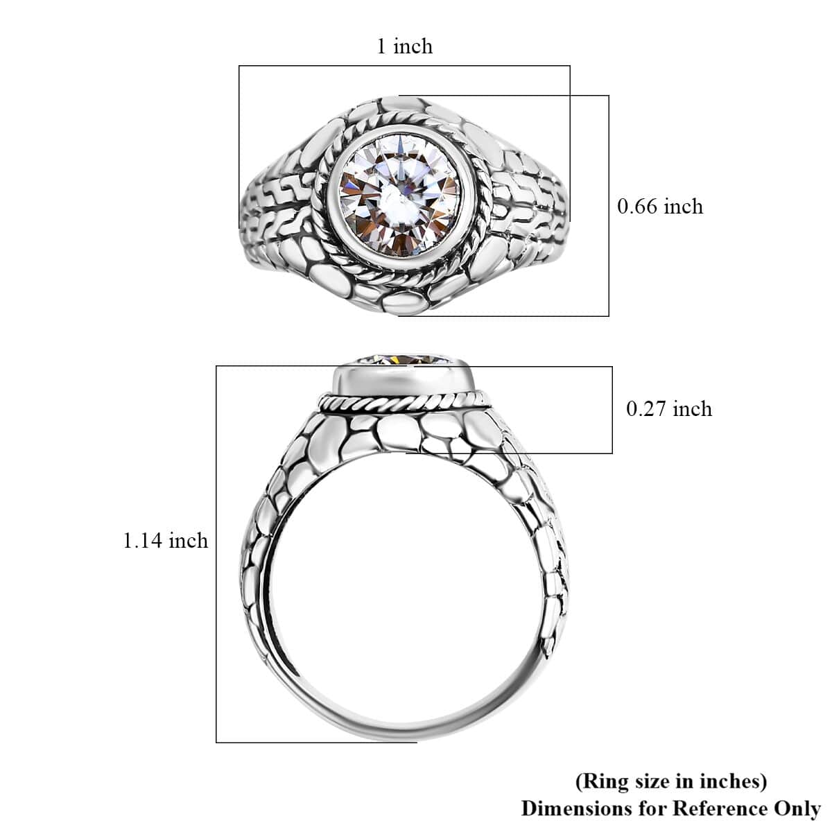 Bali Legacy Moissanite (Rnd 9mm) Tulangnaga with Pebble Ring in Sterling Silver (Size 8.0) 2.50 ctw image number 5