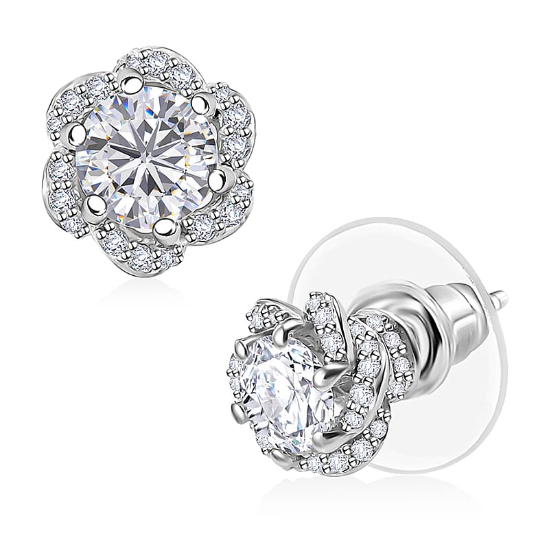 J Francis Embellished with 120 Facet Zirconia by Swarovski 3.85 ctw Swirl Earrings in Rhodium Over Sterling Silver