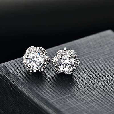 J Francis Embellished with 120 Facet Zirconia by Swarovski 3.85 ctw Swirl Earrings in Rhodium Over Sterling Silver