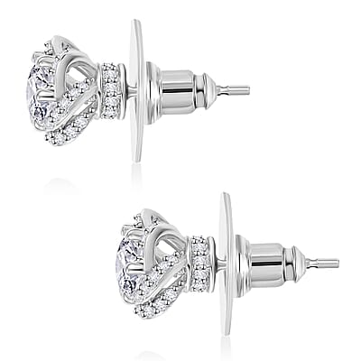 J Francis Embellished with 120 Facet Zirconia by Swarovski 3.85 ctw Swirl Earrings in Rhodium Over Sterling Silver