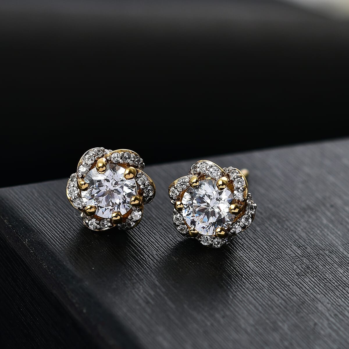J Francis Embellished with 120 Facet Zirconia by Swarovski 3.85 ctw Swirl Earrings in 18K Vermeil Yellow Gold Over Sterling Silver image number 1