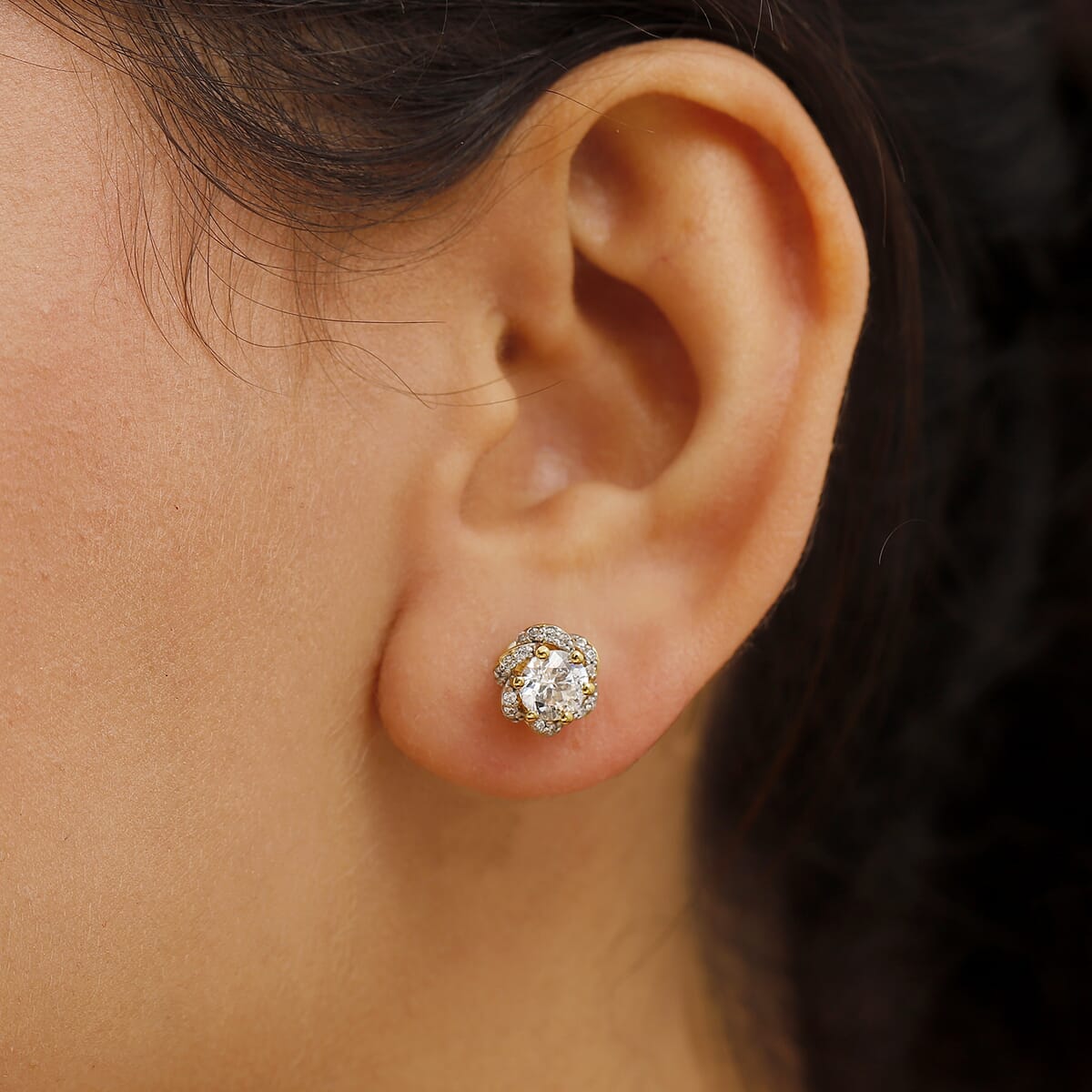 J Francis Embellished with 120 Facet Zirconia by Swarovski 3.85 ctw Swirl Earrings in 18K Vermeil Yellow Gold Over Sterling Silver image number 2