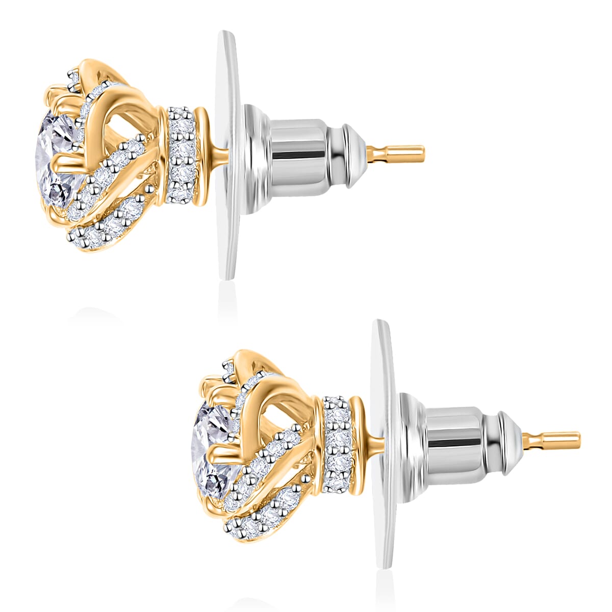 J Francis Embellished with 120 Facet Zirconia by Swarovski 3.85 ctw Swirl Earrings in 18K Vermeil Yellow Gold Over Sterling Silver image number 3