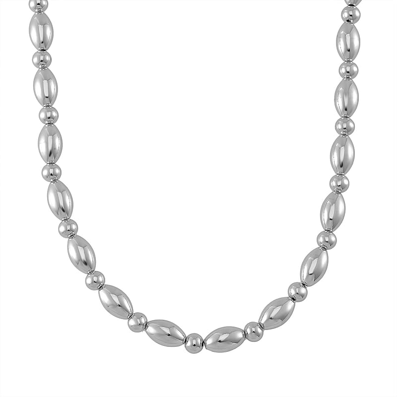 Oval and Round Shape Necklace in Silvertone 18-20 Inches