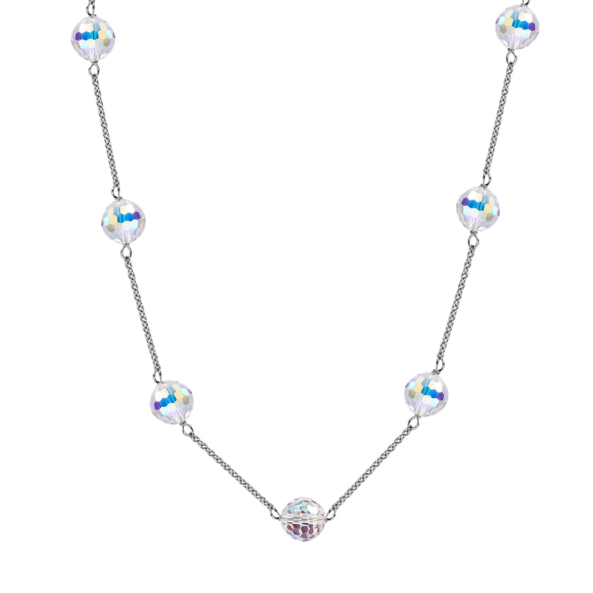 J Francis Embellished with Aurora Borealis Crystal by Swarovski Necklace (18 Inches) in Rhodium Over Sterling Silver 58.90 ctw image number 0