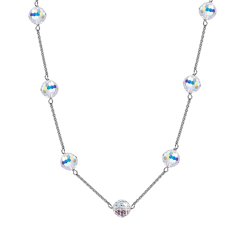 J Francis Embellished with Aurora Borealis Crystal by Swarovski Whispers of Light Necklace (18 Inches) in Rhodium Over Sterling Silver 58.90 ctw