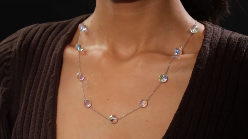 J Francis Embellished with Aurora Borealis Crystal by Swarovski Necklace (18 Inches) in Rhodium Over Sterling Silver 58.90 ctw