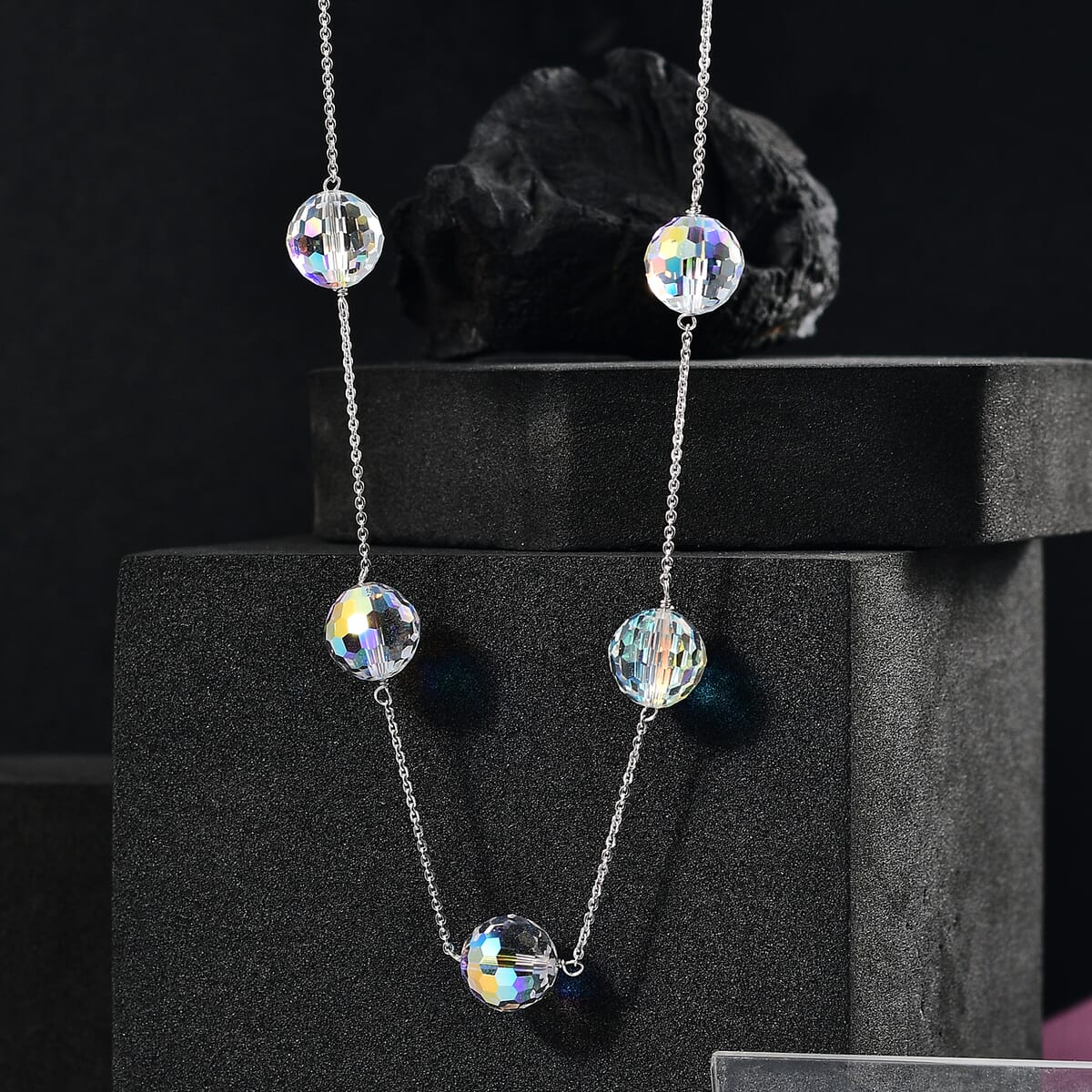 J Francis Embellished with Aurora Borealis Crystal by Swarovski Necklace (18 Inches) in Rhodium Over Sterling Silver 58.90 ctw image number 1