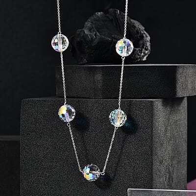 J Francis Embellished with Aurora Borealis Crystal by Swarovski Whispers of Light Necklace (18 Inches) in Rhodium Over Sterling Silver 58.90 ctw