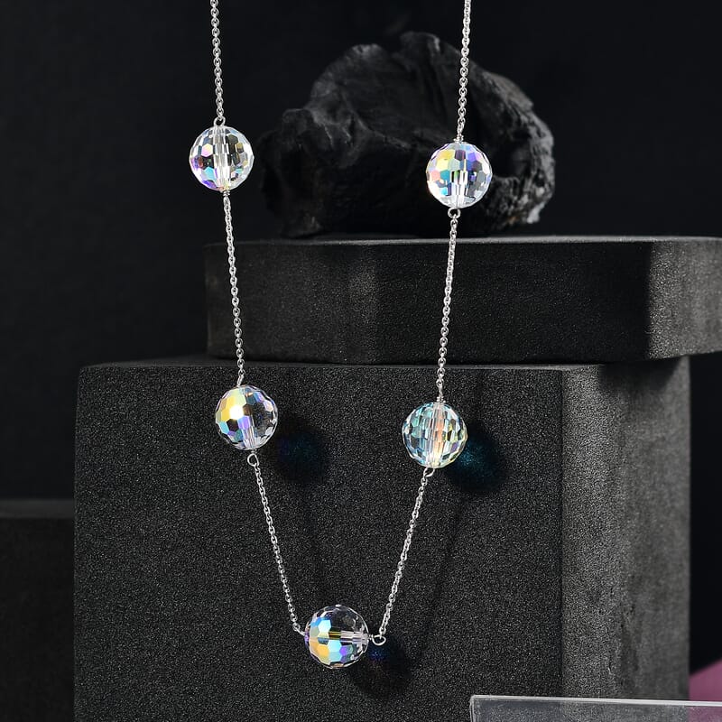 J Francis Embellished with Aurora Borealis Crystal by Swarovski Whispers of Light Necklace (18 Inches) in Rhodium Over Sterling Silver 58.90 ctw