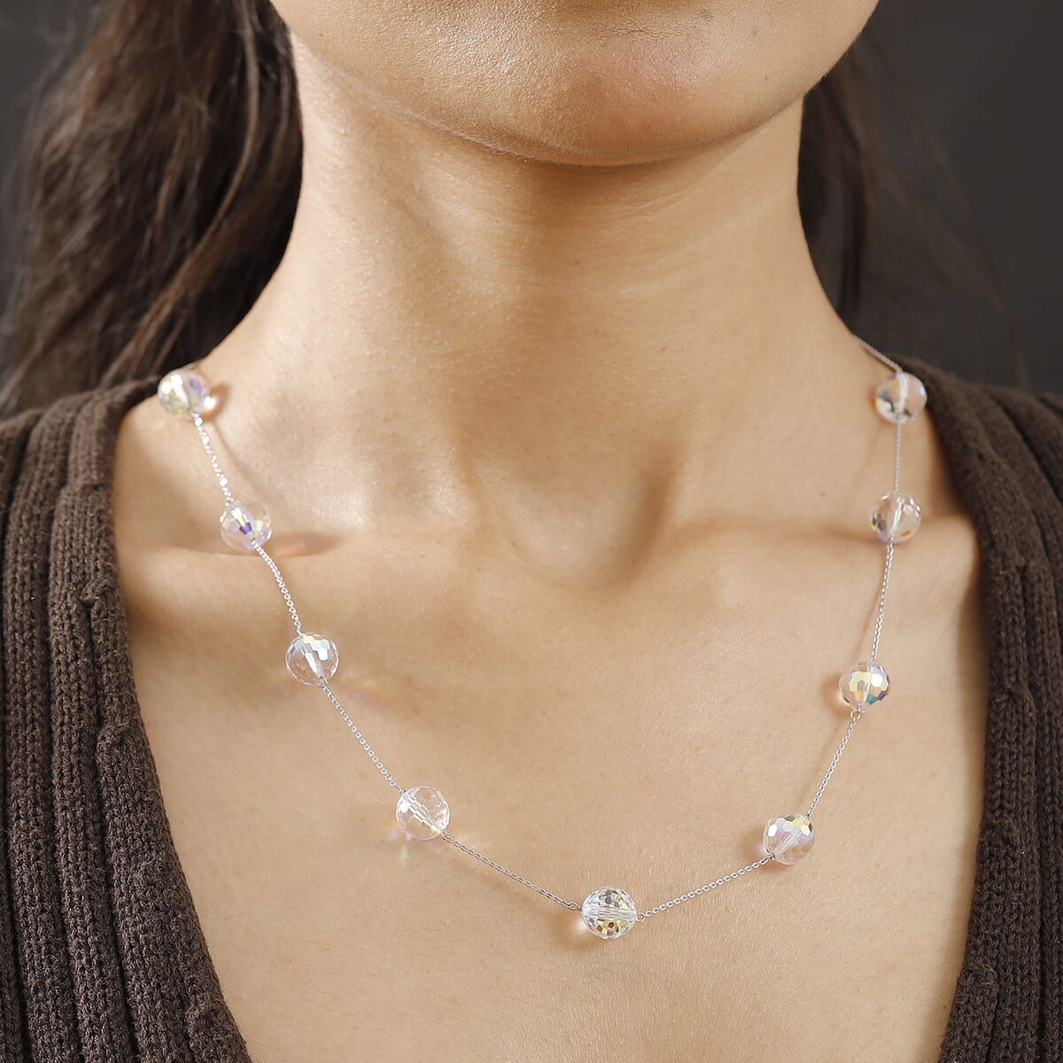 J Francis Embellished with Aurora Borealis Crystal by Swarovski Necklace (18 Inches) in Rhodium Over Sterling Silver 58.90 ctw image number 2