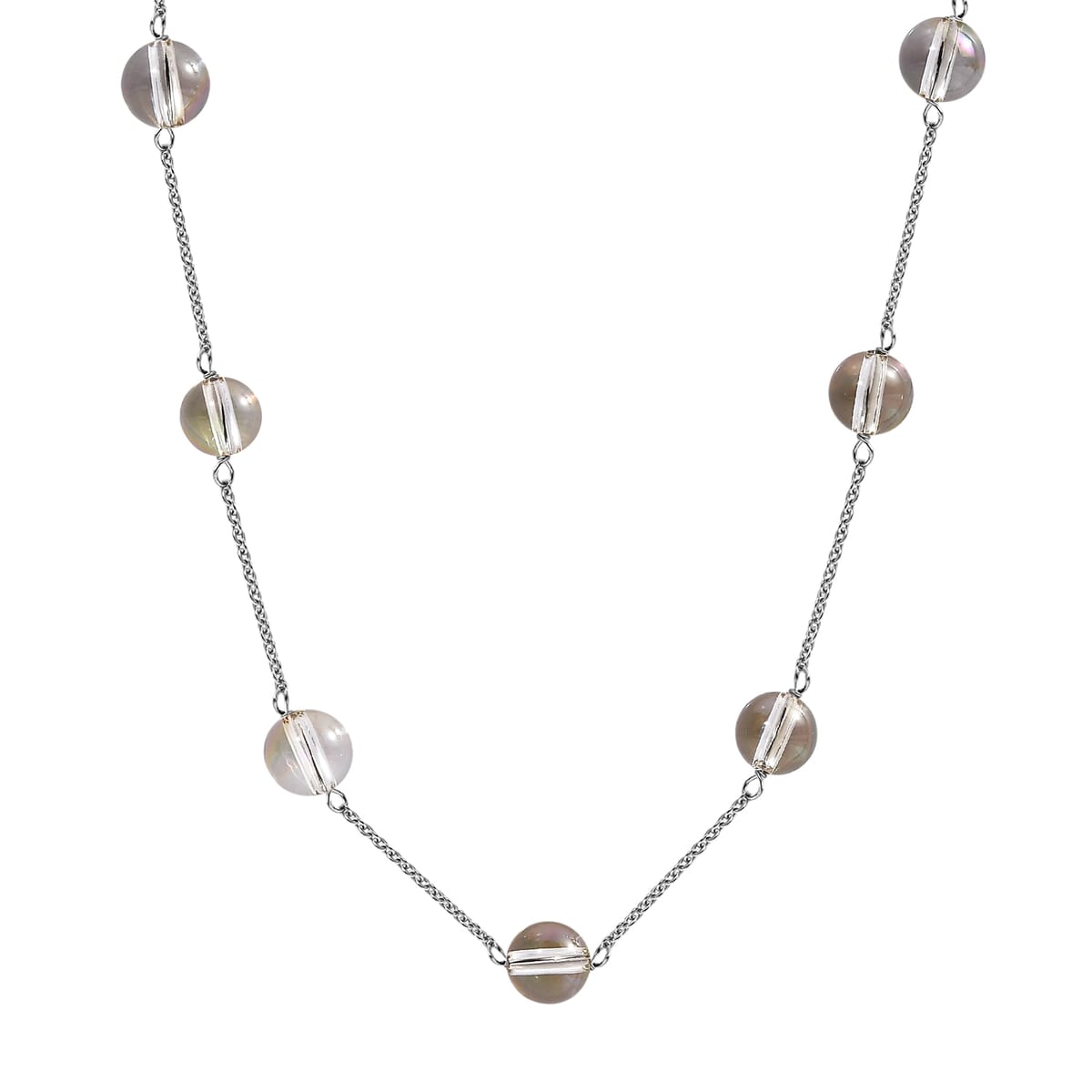J Francis Embellished with Lumin Green Crystal by Swarovski Necklace (18 Inches) in Rhodium Over Sterling Silver 17.40 ctw image number 0