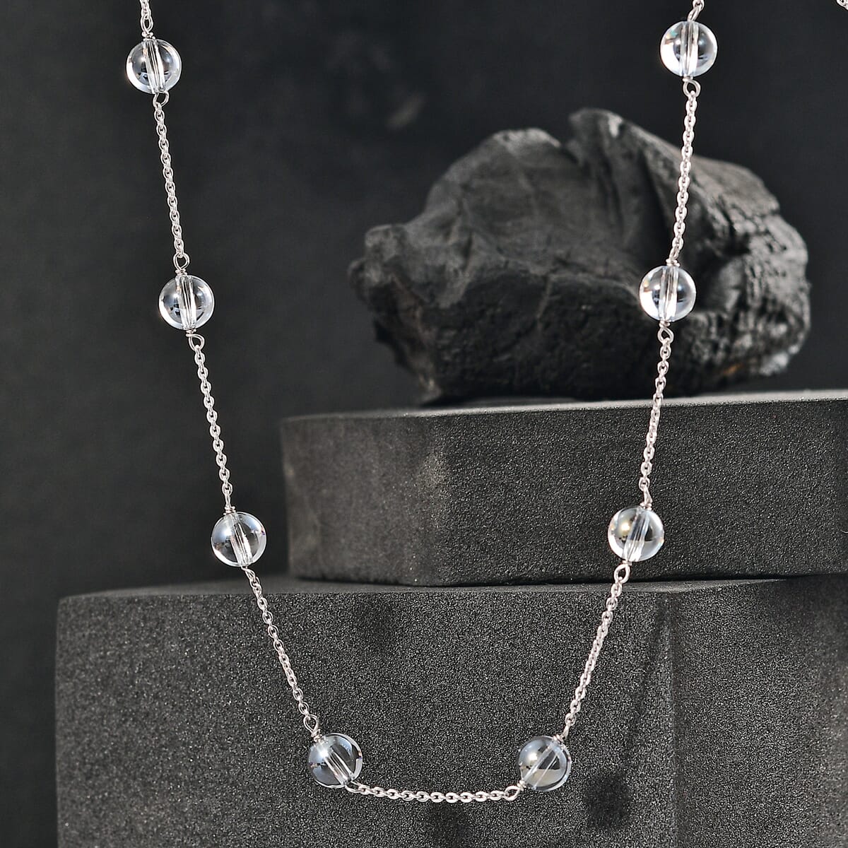 J Francis Embellished with Lumin Green Crystal by Swarovski Necklace (18 Inches) in Rhodium Over Sterling Silver 17.40 ctw image number 1