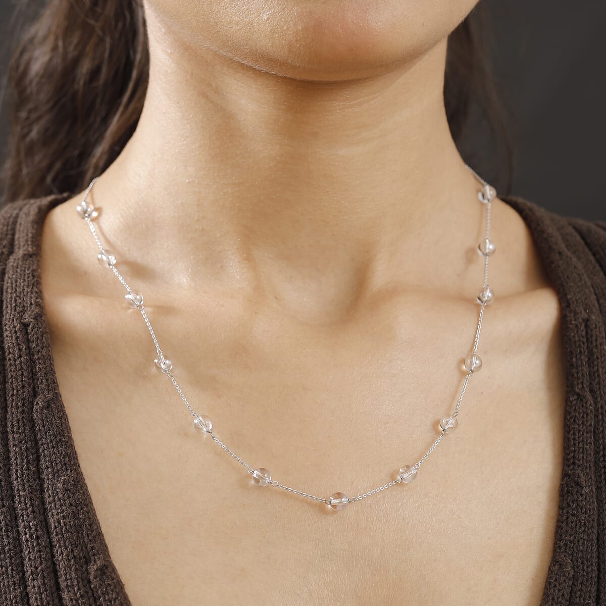 J Francis Embellished with Lumin Green Crystal by Swarovski Necklace (18 Inches) in Rhodium Over Sterling Silver 17.40 ctw image number 2