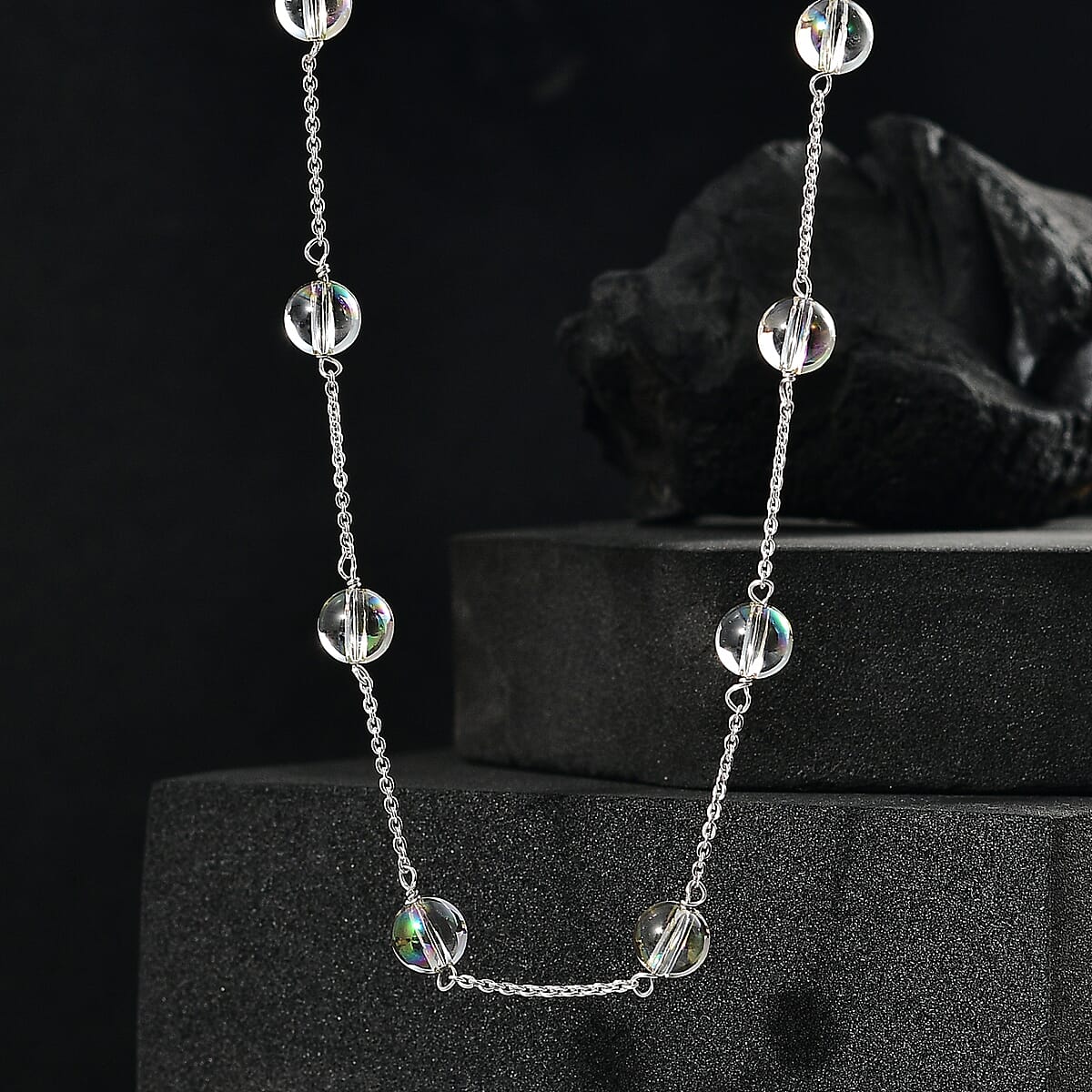 J Francis Embellished with Blue Shade Crystal by Swarovski Whispers of Light Necklace (18 Inches) in Rhodium Over Sterling Silver 17.40 ctw image number 1