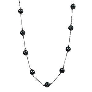 J Francis Embellished with Night Blue Pearl Crystal by Swarovski Necklace (18 Inches) in Rhodium Over Sterling Silver 23.50 ctw