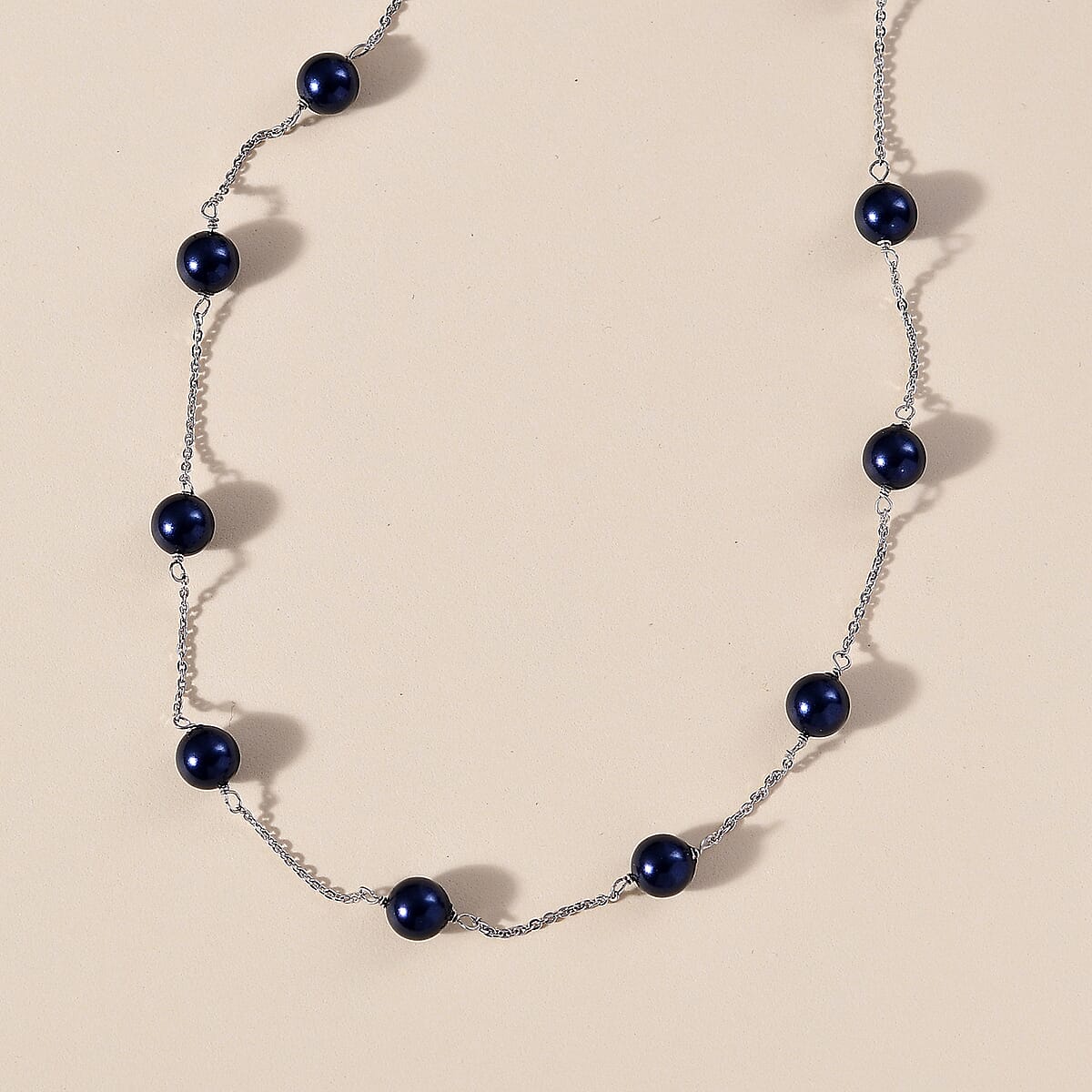 J Francis Embellished with Night Blue Pearl Crystal by Swarovski Necklace (18 Inches) in Rhodium Over Sterling Silver 23.50 ctw image number 1