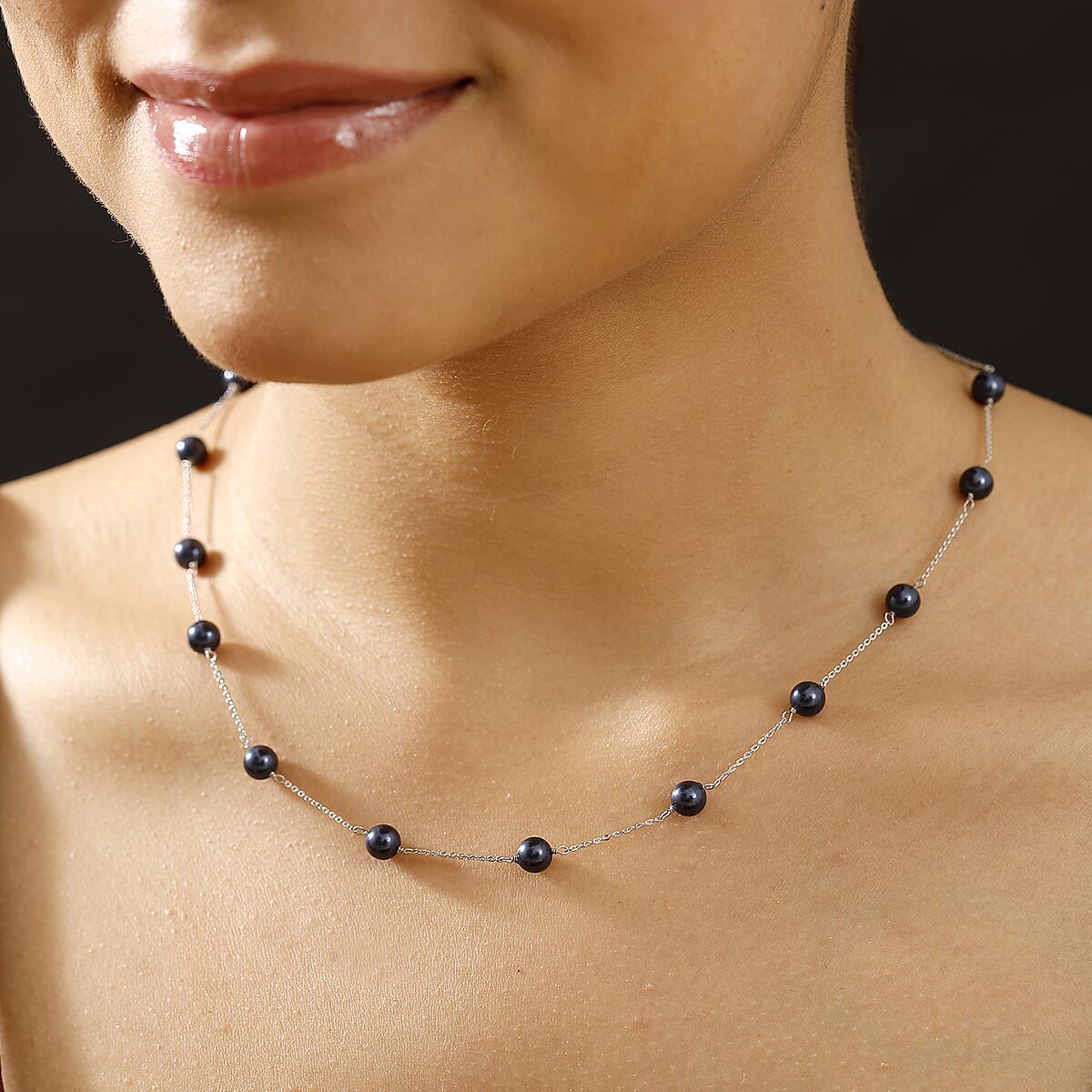 J Francis Embellished with Night Blue Pearl Crystal by Swarovski Necklace (18 Inches) in Rhodium Over Sterling Silver 23.50 ctw image number 2