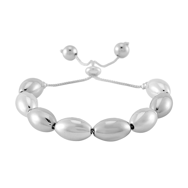 Oval Shape Beaded Bolo Bracelet in Silvertone (6.0-9.0In)