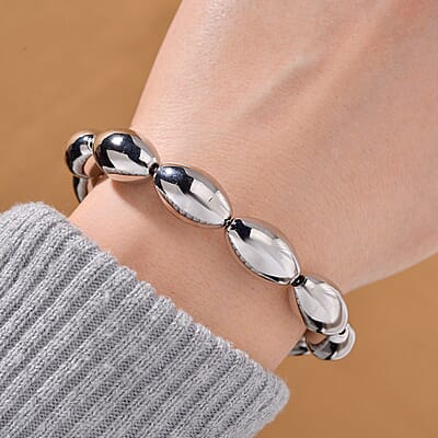 Oval Shape Beaded Bolo Bracelet in Silvertone (6.0-9.0In)