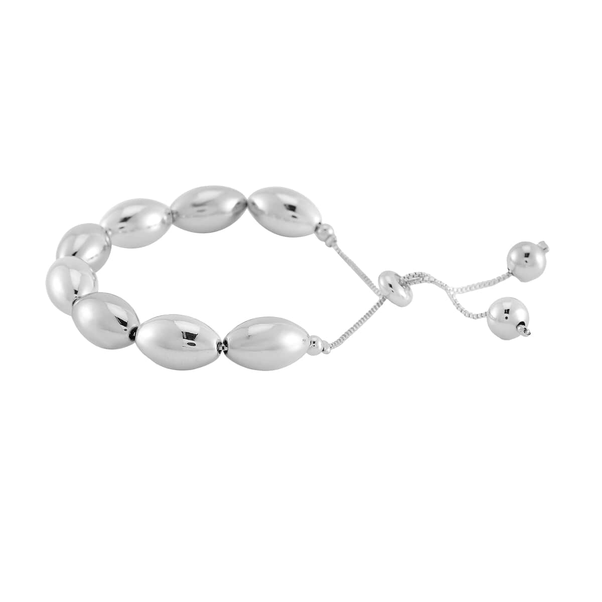 Oval Shape Beaded Bracelet in Silvertone (6.0-9.0In) image number 2