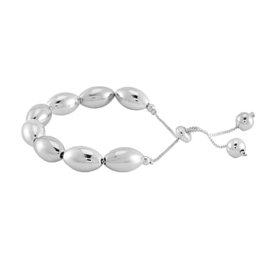 Oval Shape Beaded Bolo Bracelet in Silvertone (6.0-9.0In)