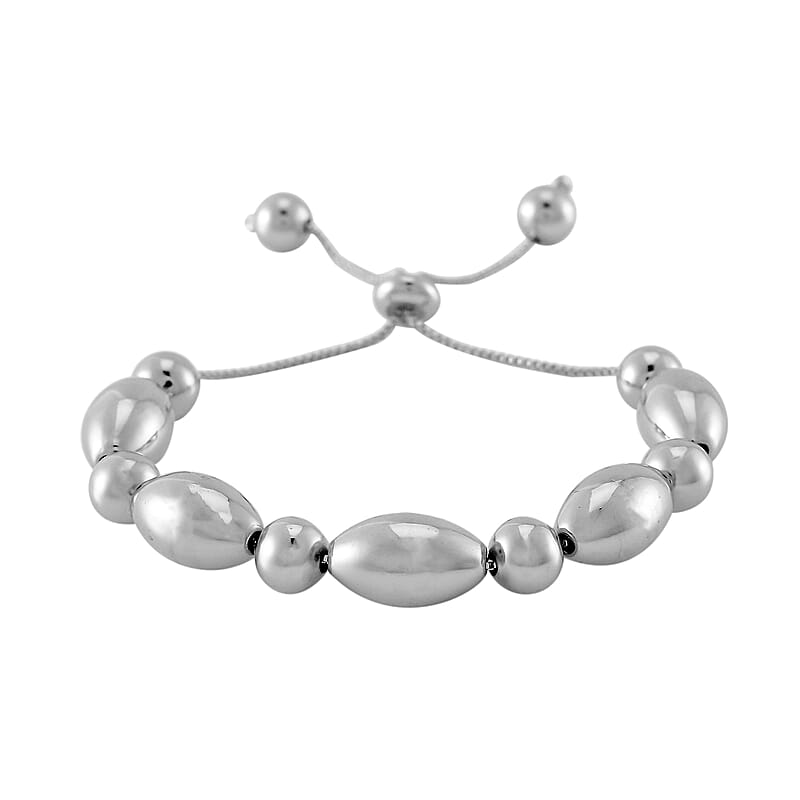 Round and Oval Beaded Bolo Bracelet in Silvertone (6.0-9.0In)