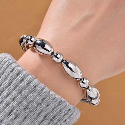 Round and Oval Beaded Bolo Bracelet in Silvertone (6.0-9.0In)
