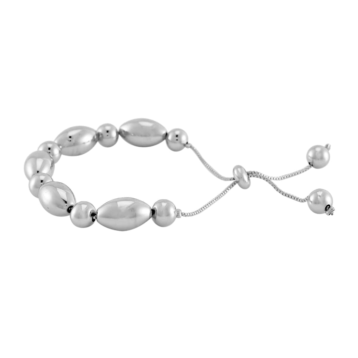 Round and Oval Beaded Bracelet in Silvertone (6.0-9.0In) image number 2