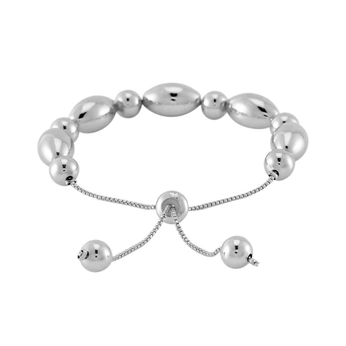 Round and Oval Beaded Bracelet in Silvertone (6.0-9.0In) image number 3