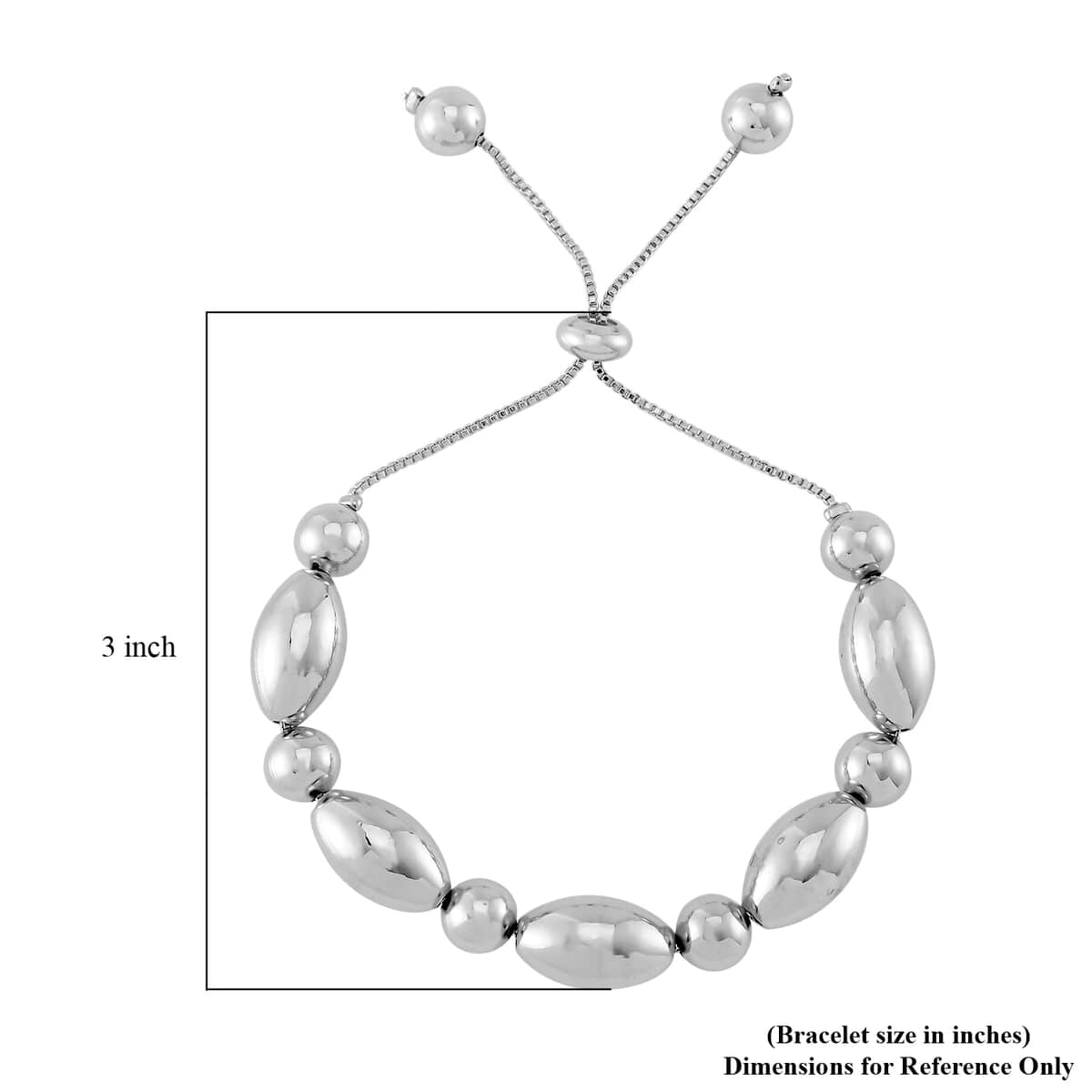 Round and Oval Beaded Bracelet in Silvertone (6.0-9.0In) image number 5