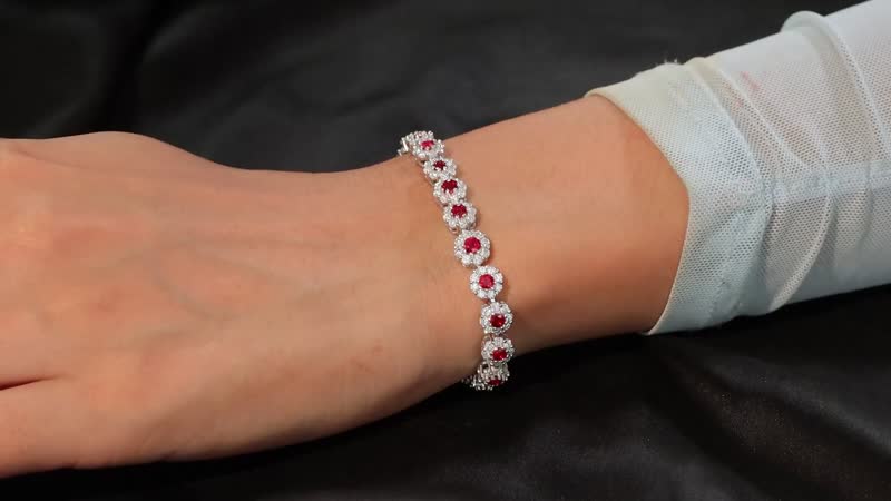 Red Sapphire , Moissanite Linking Bracelet (Size - 6.5) in Rhodium Over Sterling Silver , Silver Wt. 9 g 5.64 ctw