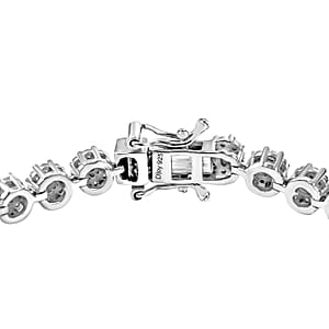 D'Joy Premium Red Sapphire and Moissanite 5.70 ctw Floral Halo Bracelet in Rhodium Over Sterling Silver (6.50 In)