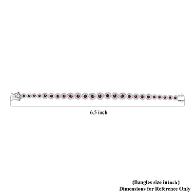 D'Joy Premium Red Sapphire and Moissanite 5.70 ctw Floral Halo Bracelet in Rhodium Over Sterling Silver (6.50 In)