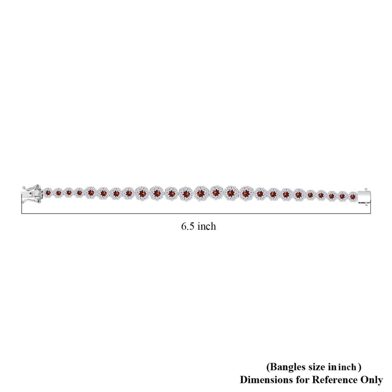 D'Joy Premium Red Sapphire and Moissanite 5.70 ctw Floral Halo Bracelet in Rhodium Over Sterling Silver (6.50 In)