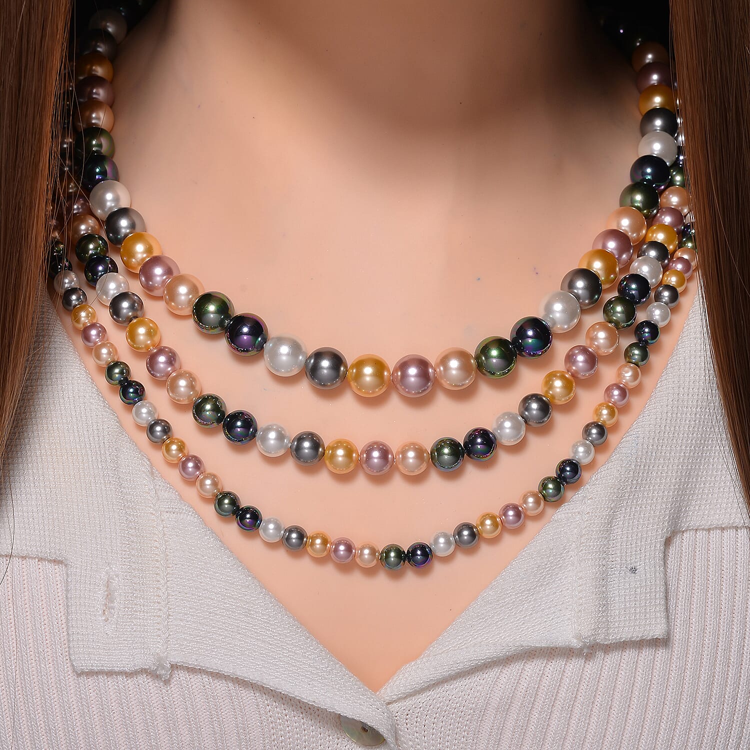 Buy Multi Color Shell Pearl Three-Row Necklace 18 Inches in