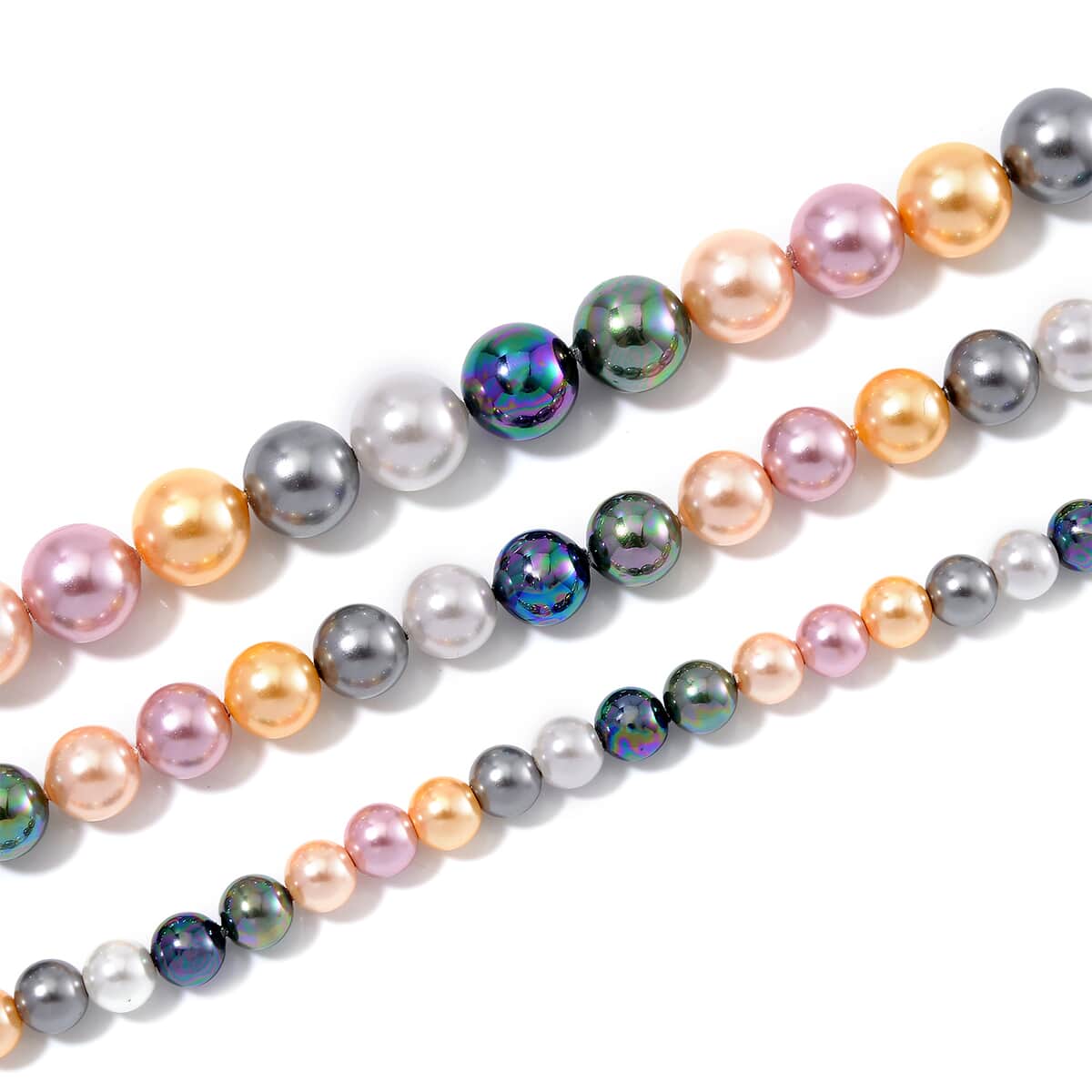 Multi Color Shell Pearl Three-Row Necklace 18 Inches in Stainless Steel image number 3