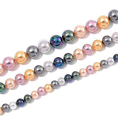 Multi Color Shell Pearl Three-Row Necklace 18 Inches in Stainless Steel