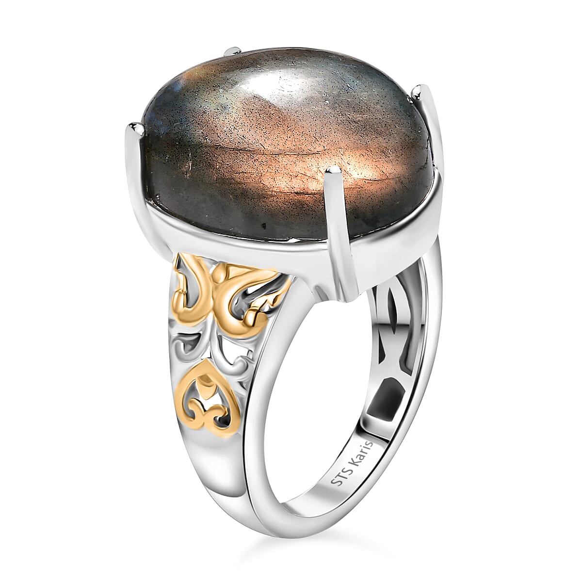 Karis Madagascar Fire Labradorite 11.50 ctw Ring in 18K YG Plated and Platinum Bond (Size  11.0) image number 3