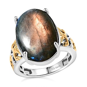 Karis Madagascar Fire Labradorite 11.50 ctw Ring in 18K YG Plated and Platinum Bond (Size  6.0)