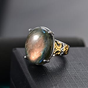Karis Madagascar Fire Labradorite 11.50 ctw Ring in 18K YG Plated and Platinum Bond (Size  8.0)