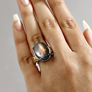 Karis Madagascar Fire Labradorite 11.50 ctw Ring in 18K YG Plated and Platinum Bond (Size  8.0)