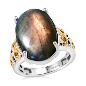 Karis Madagascar Fire Labradorite 11.50 ctw Ring in 18K YG Plated and Platinum Bond (Size  9.0)