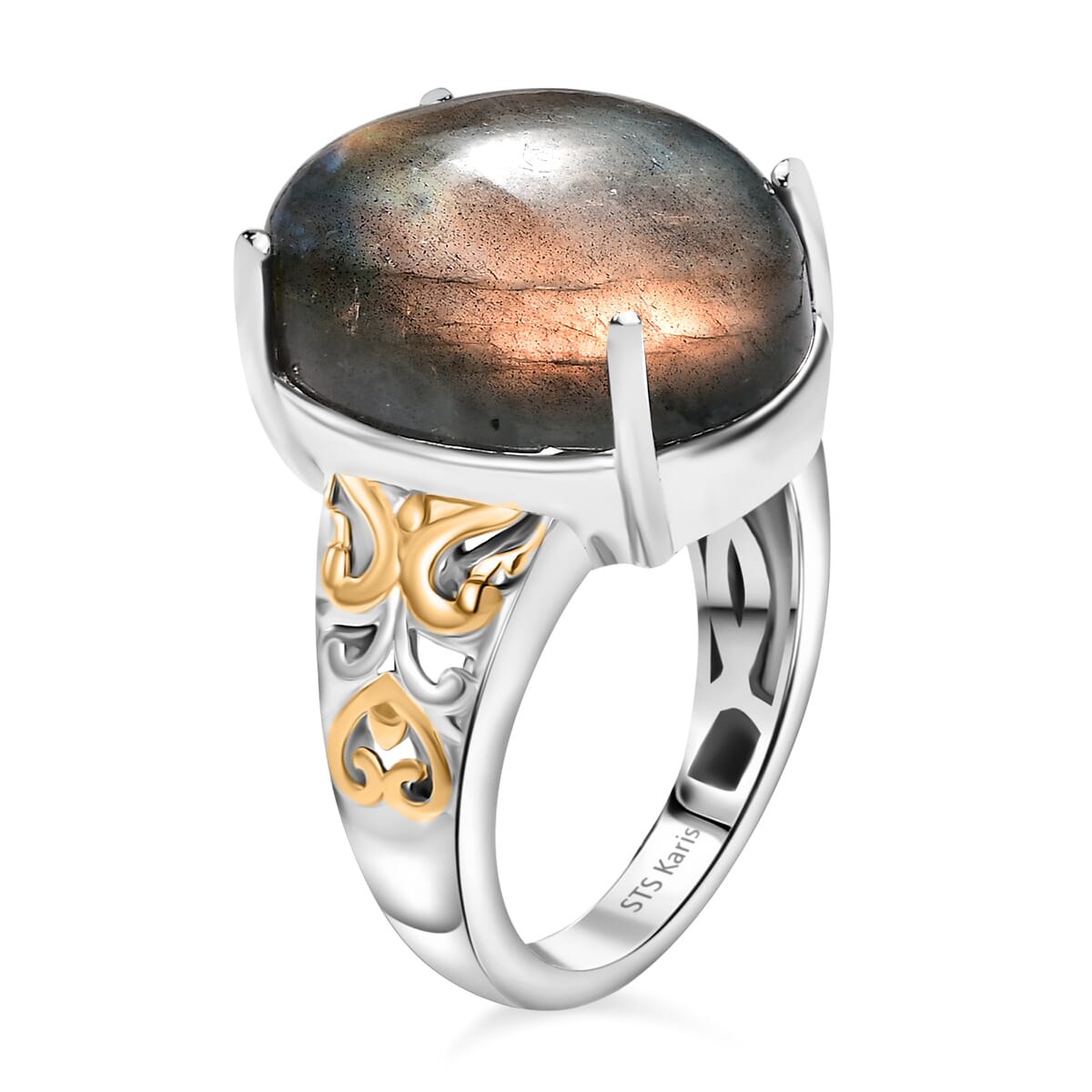 Karis Madagascar Fire Labradorite 11.50 ctw Ring in 18K YG Plated and Platinum Bond (Size  9.0) image number 3