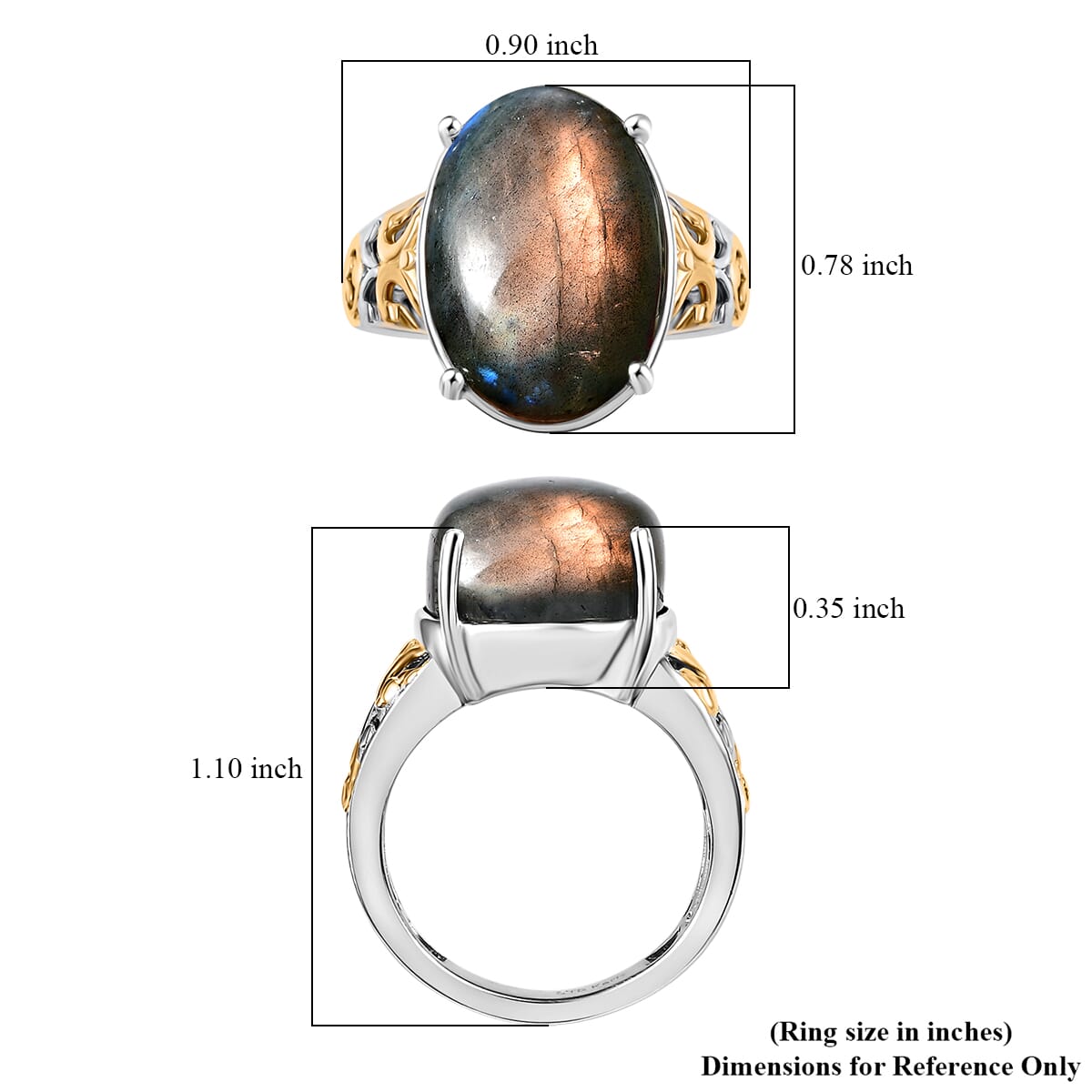 Karis Madagascar Fire Labradorite 11.50 ctw Ring in 18K YG Plated and Platinum Bond (Size  9.0) image number 5