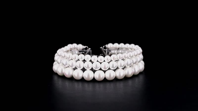 Doorbuster White Shell Pearl Three-Row Beaded Bracelet in Stainless Steel (7.50 In)